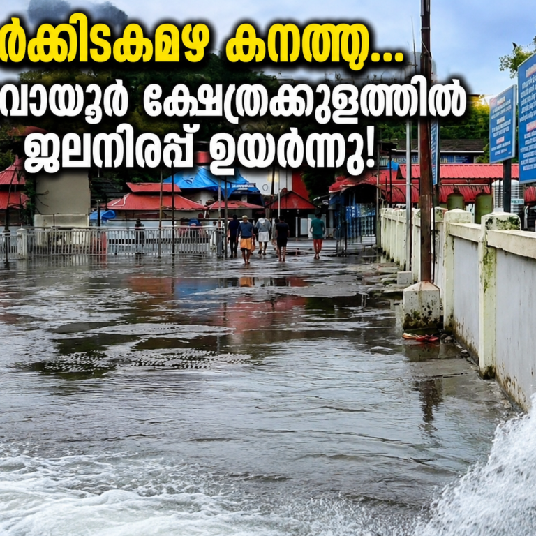 കർക്കിടകമഴ കനത്തു: ഗുരുവായൂർ ക്ഷേത്രക്കുളത്തിൽ ജലനിരപ്പ് ഉയർന്നു ; അധികവെള്ളം പുറത്തേക്ക് ഒഴുക്കുന്നു