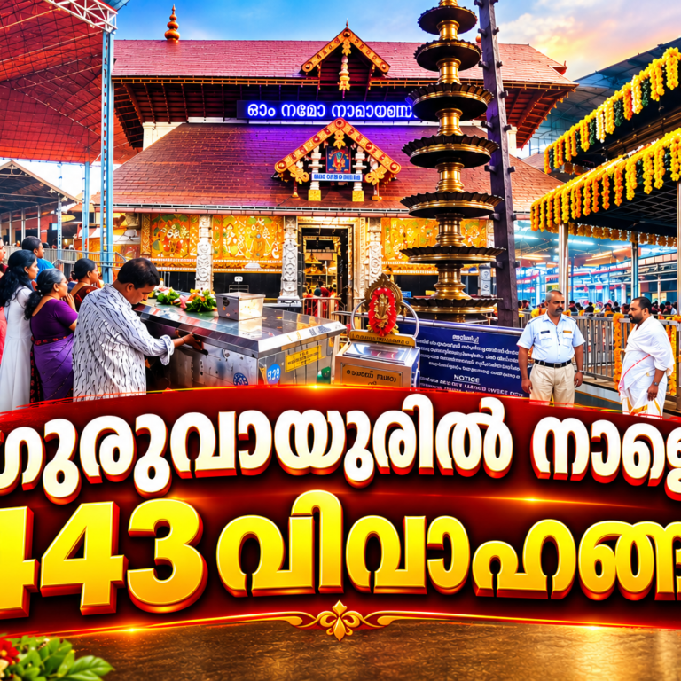 ഗുരുവായൂരിൽ നാളെ 443 വിവാഹങ്ങൾ; തിരക്ക് നിയന്ത്രിക്കാൻ വിപുലമായ ക്രമീകരണങ്ങൾ