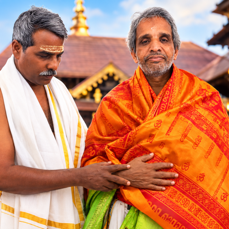 ഗുരുവായൂർ ക്ഷേത്രം മേൽശാന്തിയായി സതീശൻ നമ്പൂതിരി; പുടവ ചാർത്തി ആദരിച്ച് ഭക്ത സമിതി