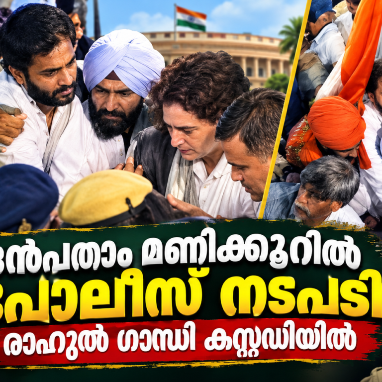 എട്ട് മണിക്കൂർ പിന്നിട്ട് പൊലീസ് നടപടി; രാഹുൽ ഗാന്ധിയും പ്രിയങ്ക ഗാന്ധിയും കസ്റ്റഡിയിൽ